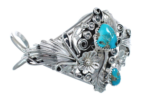 Native American Genuine Sterling Silver Turquoise Stone Cuff Bracelet AX125871